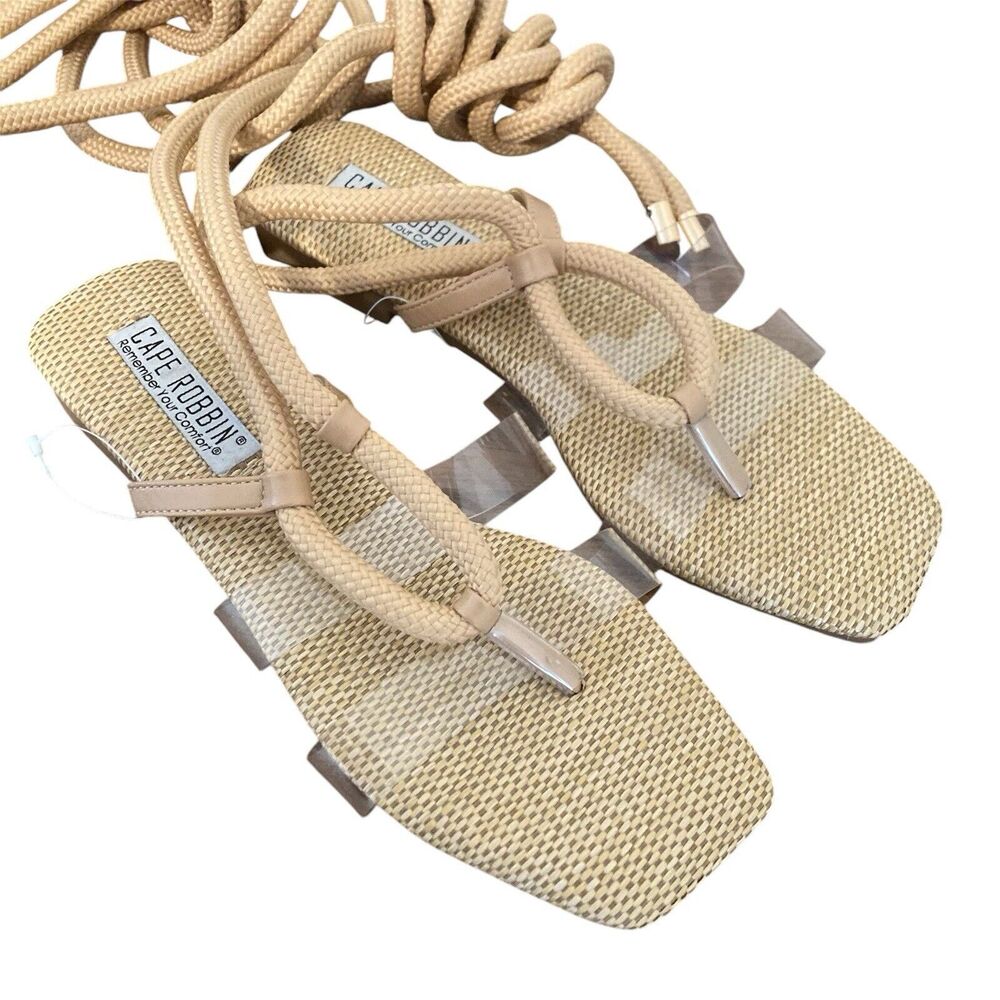 Cape Robbin Strappy Sandals Amoralyn Womens Size 6.5 Flat Beige Clear Solid